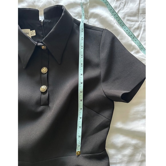 ANLICODE Black Collared Short Sleeve Button Front Midi Dress Women US 4 - Picture 9 of 10